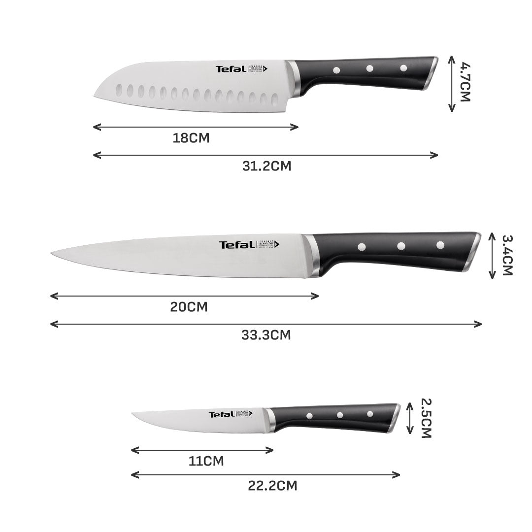 Tefal Ice Force 3 Pc Set (Slicing + Santoku + Utility)