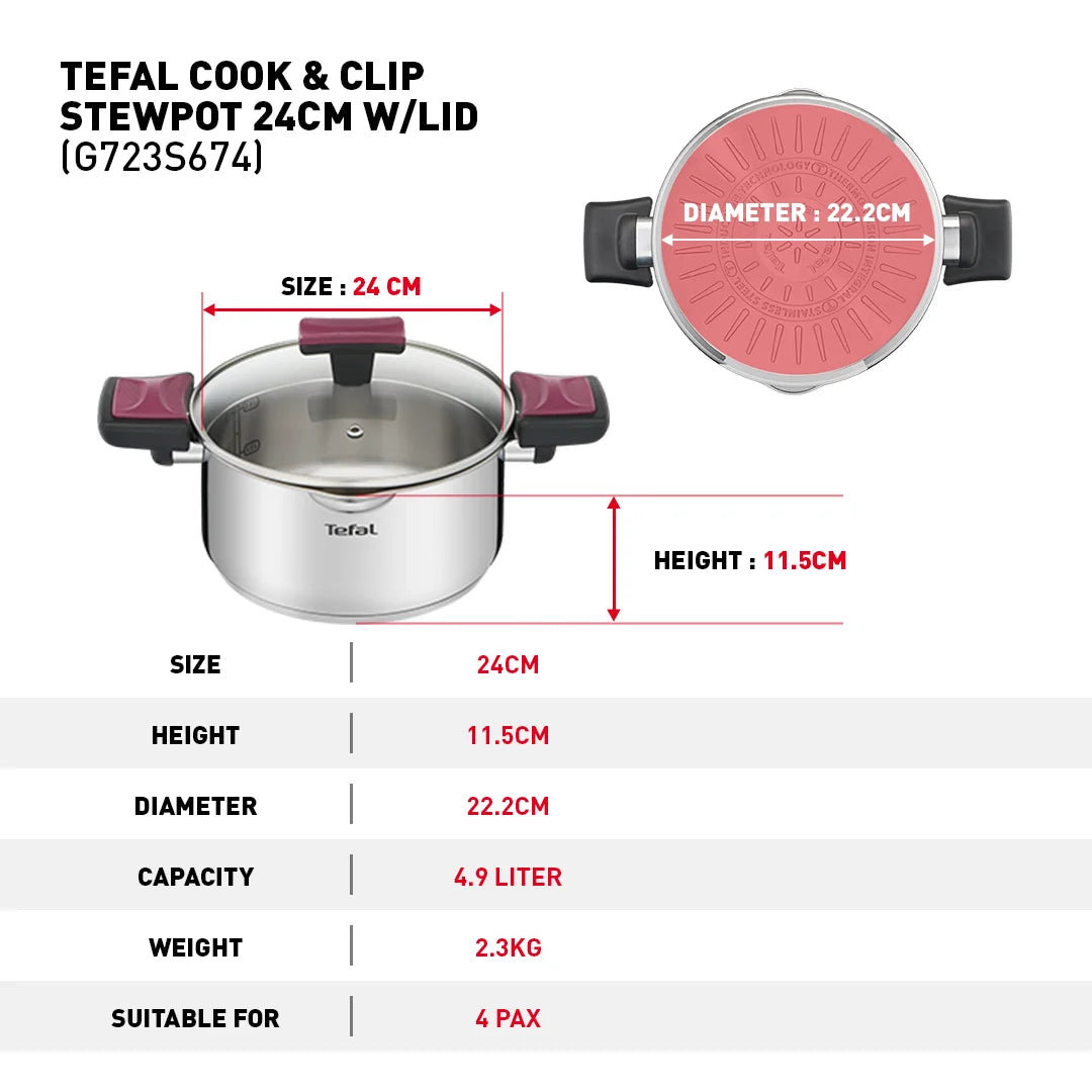 Tefal Cook & Clip 6-Piece Set (SCP16/w lid + STW20/w lid + STW24/w lid)