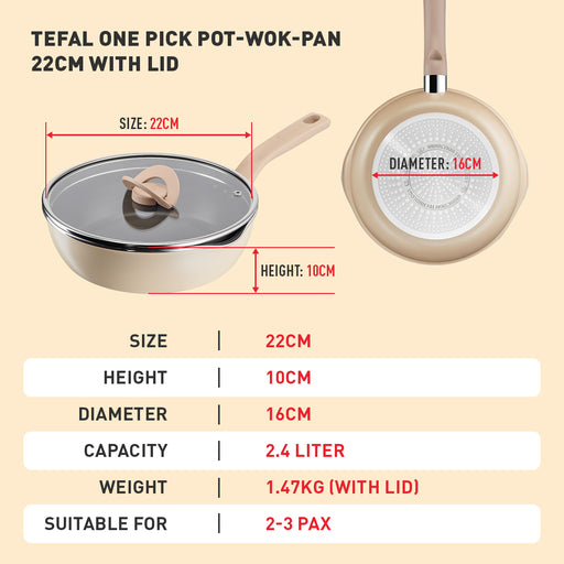Tefal One-Pick-Pot Pan 22cm (Beige)