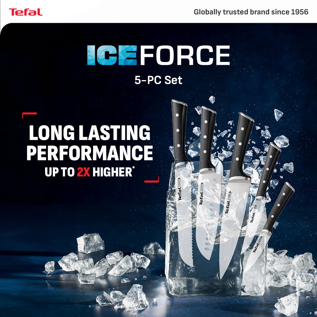 Tefal Ice Force 6 Pc Sst (Chef + Bread + Santoku + Utility + Paring + Block)