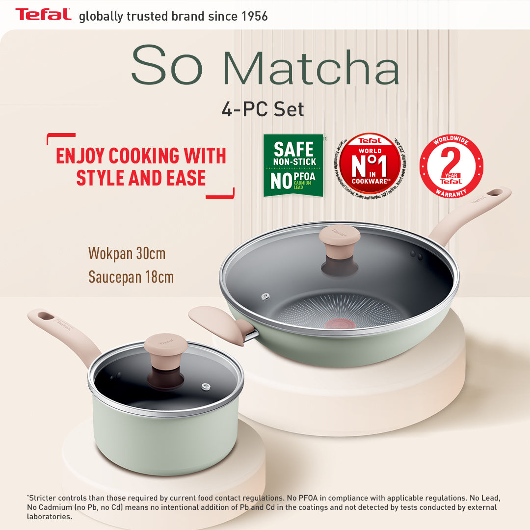 Tefal So Matcha Non-Stick Cookware Set  4-Piece Set with Lids