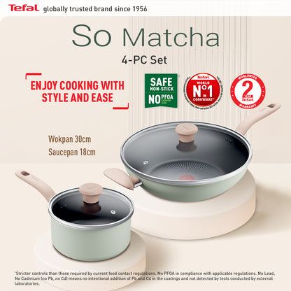 Tefal So Matcha Non-Stick Cookware Set  4-Piece Set with Lids