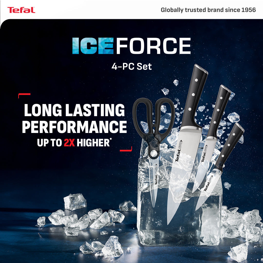Tefal Ice Force 5 Pc Set (Chef + Utility + Paring + Scissors + Block)