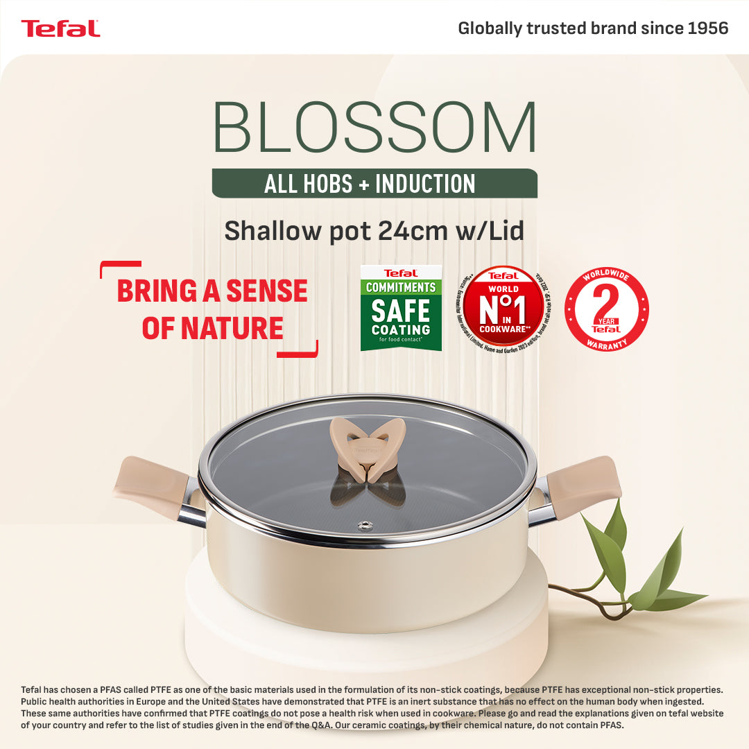 Tefal Cookware Blossom Shallow Pan 24cm w/lid (Beige)