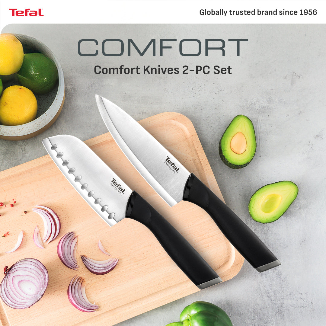 Tefal Comfort Knives 2 Pcs Set (Santoku 12cm + Chef Knife 15cm)