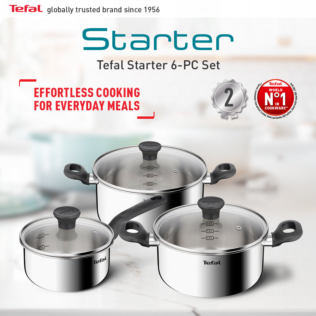 Tefal Starter 6pcs Set (SP16cm + STW20cm + STW24cm w/lid )