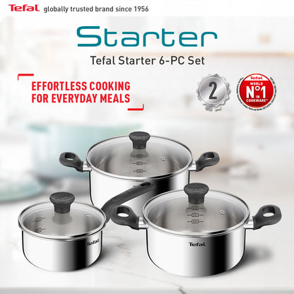Tefal Starter 6pcs Set (SP16cm + STW20cm + STW24cm w/lid )