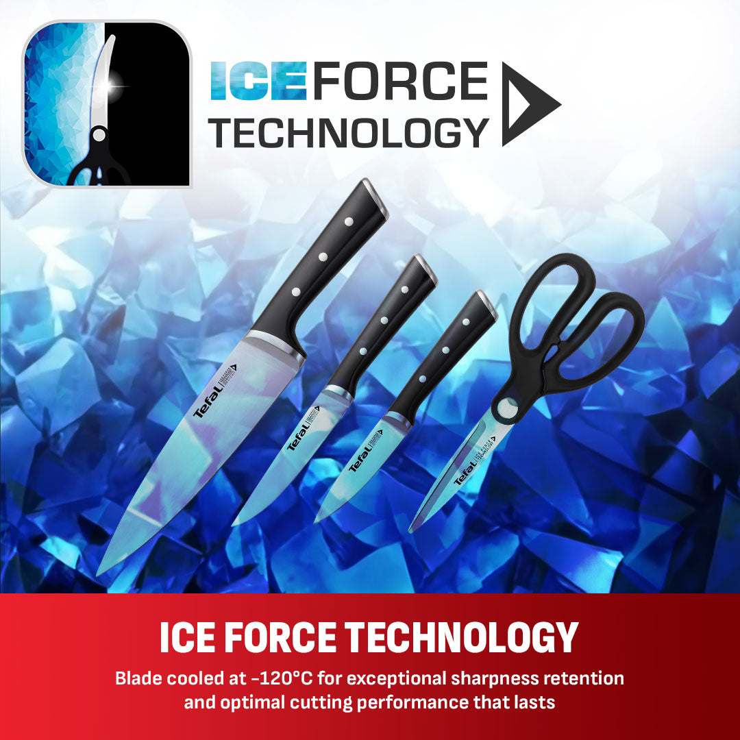Tefal Ice Force 5 Pc Set (Chef + Utility + Paring + Scissors + Block)