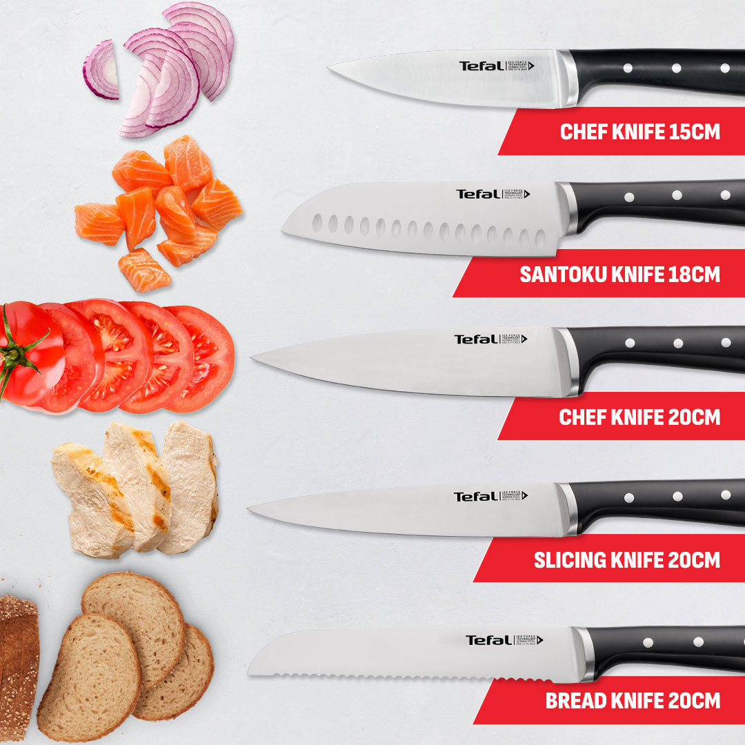 Tefal Ice Force 5 Pc Set (Chef + Utility + Paring + Scissors + Block)