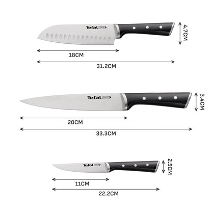 Tefal Ice Force 3 Pc Set (Slicing + Santoku + Utility)