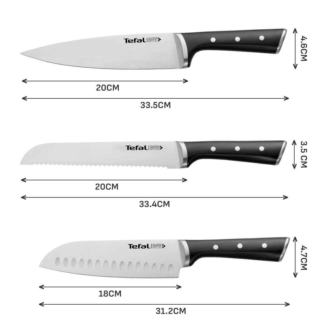Tefal Ice Force 6 Pc Sst (Chef + Bread + Santoku + Utility + Paring + Block)