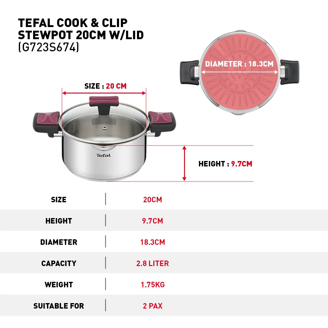 Tefal Cook & Clip 6-Piece Set (SCP16/w lid + STW20/w lid + STW24/w lid)