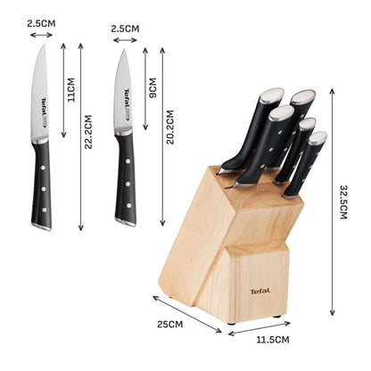 Tefal Ice Force 6 Pc Sst (Chef + Bread + Santoku + Utility + Paring + Block)