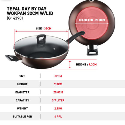 Tefal Day By Day Wokpan with lid 32cm