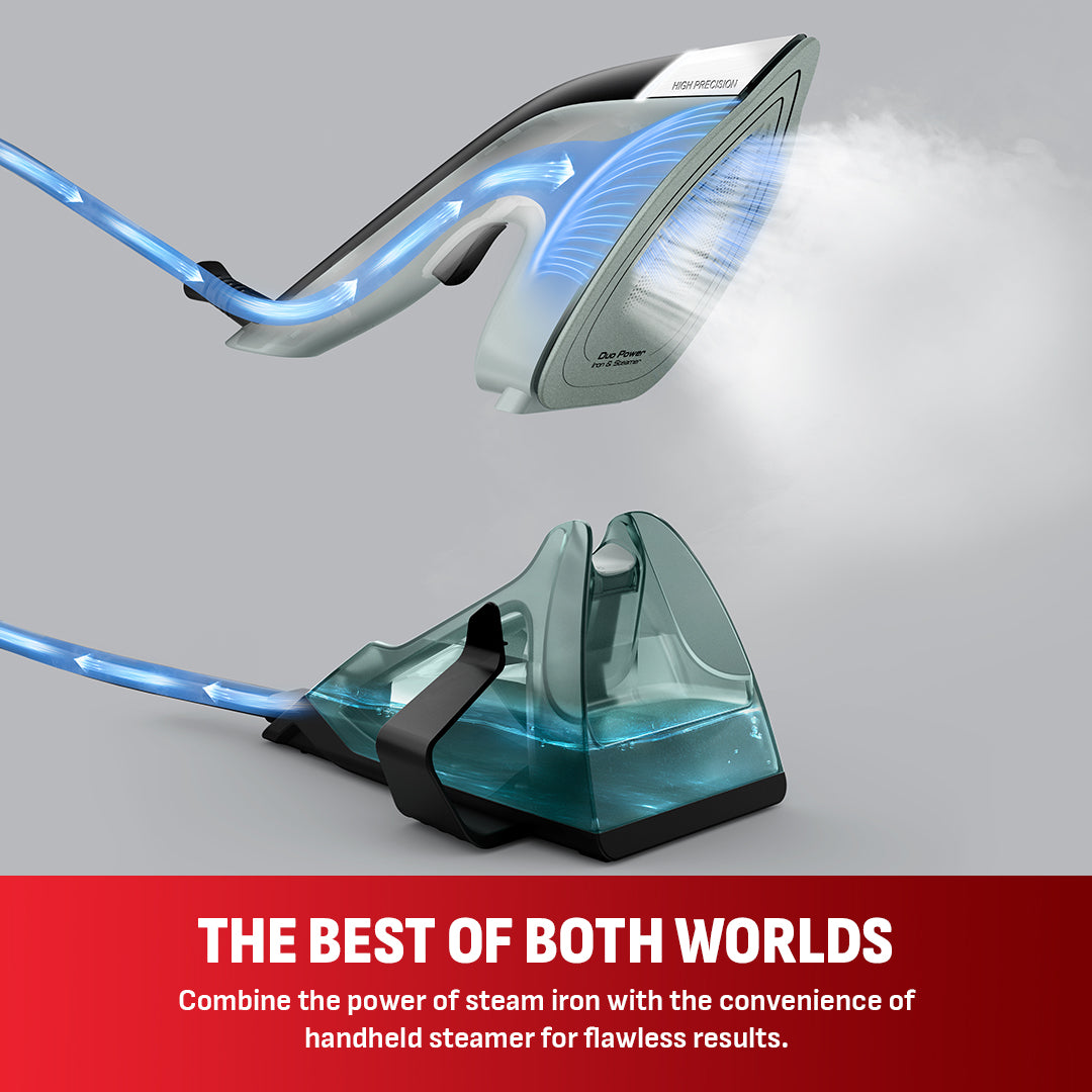 Duo Power, 2-in-1 Steam Iron and Clothes Steamer, Versatile and Efficient Garment Care