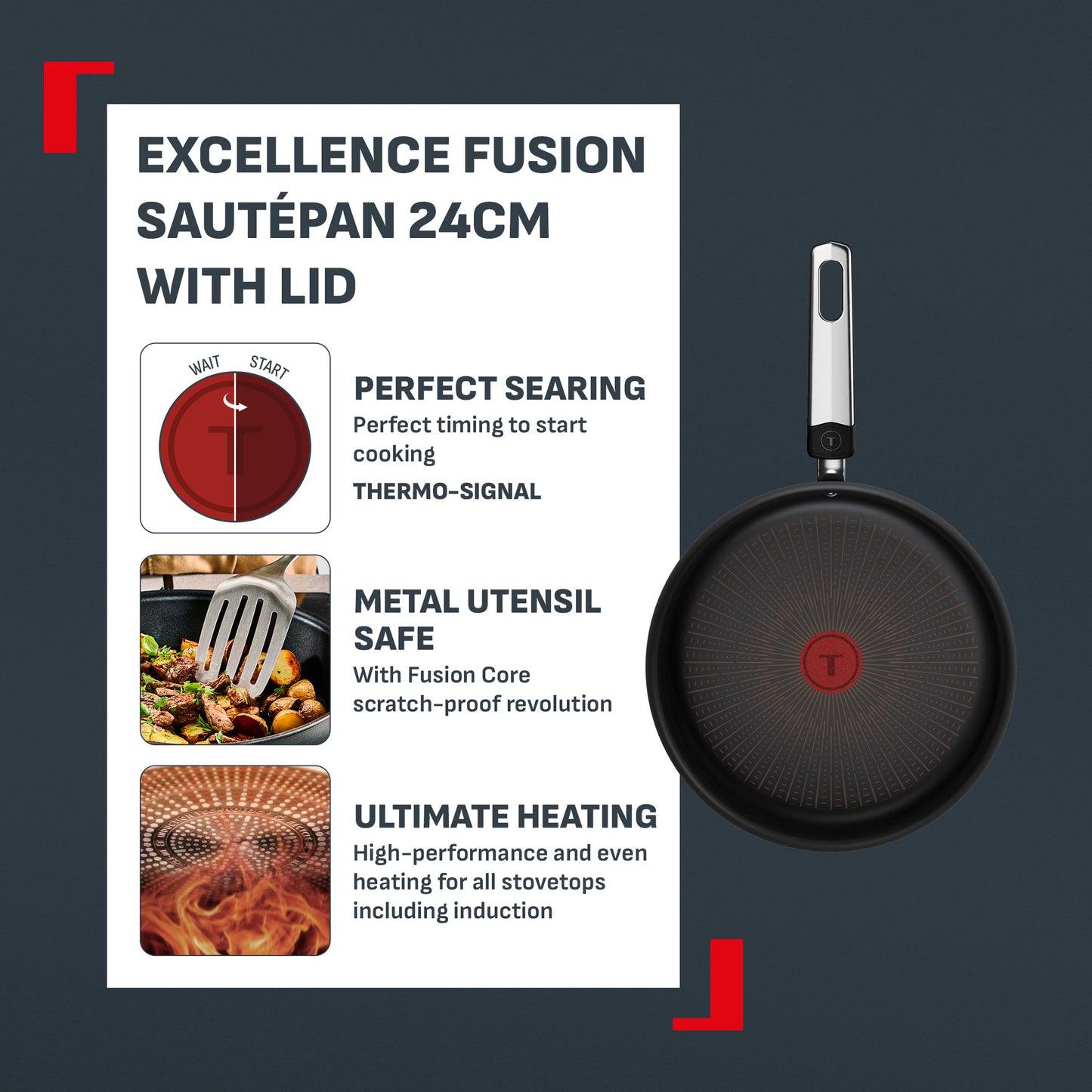 Tefal Excellence Fusion Sautepan 24cm w/Lid