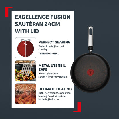 Tefal Excellence Fusion Sautepan 24cm w/Lid