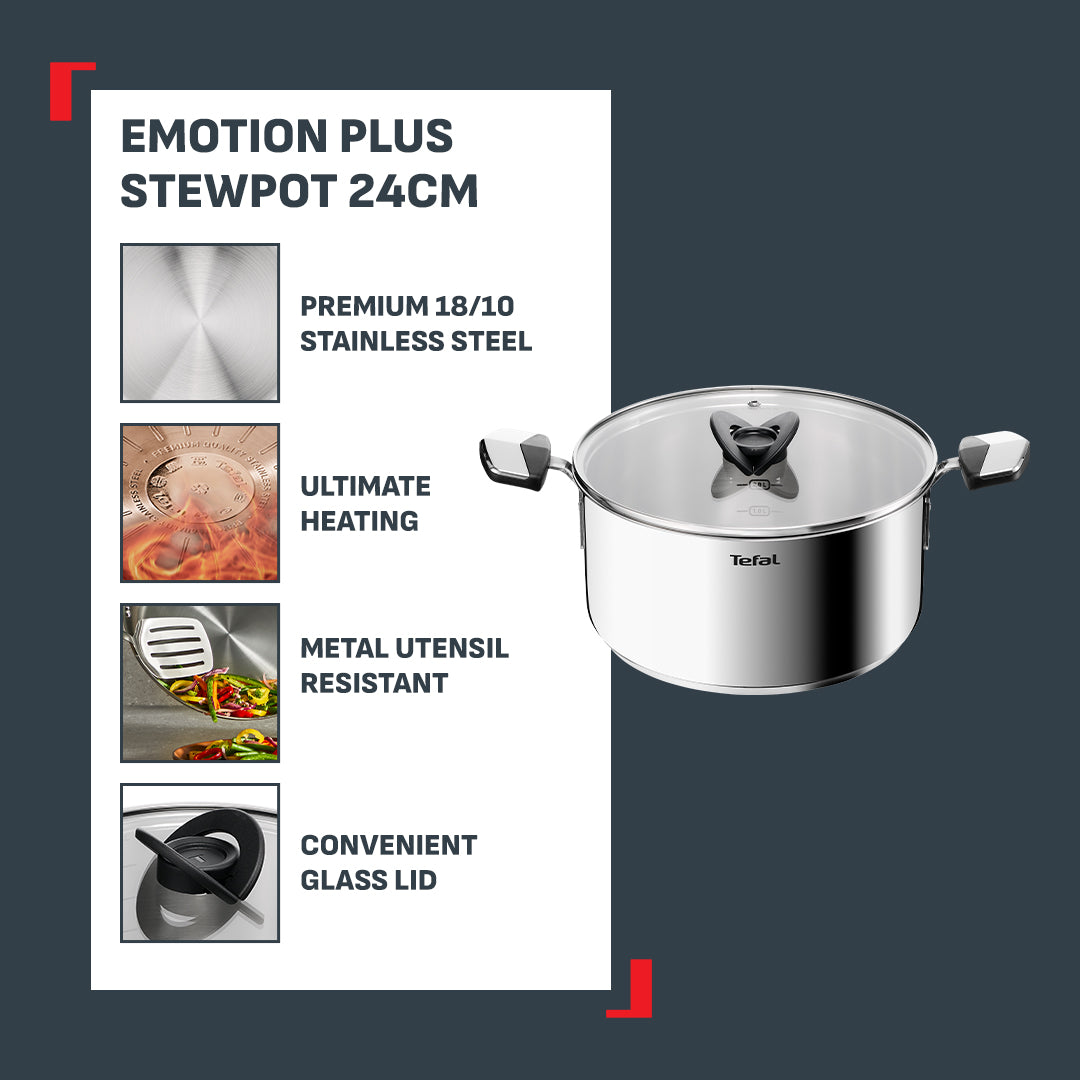 Tefal Emotion Plus Stewpot 24cm w/Lid (Stainless Steel)
