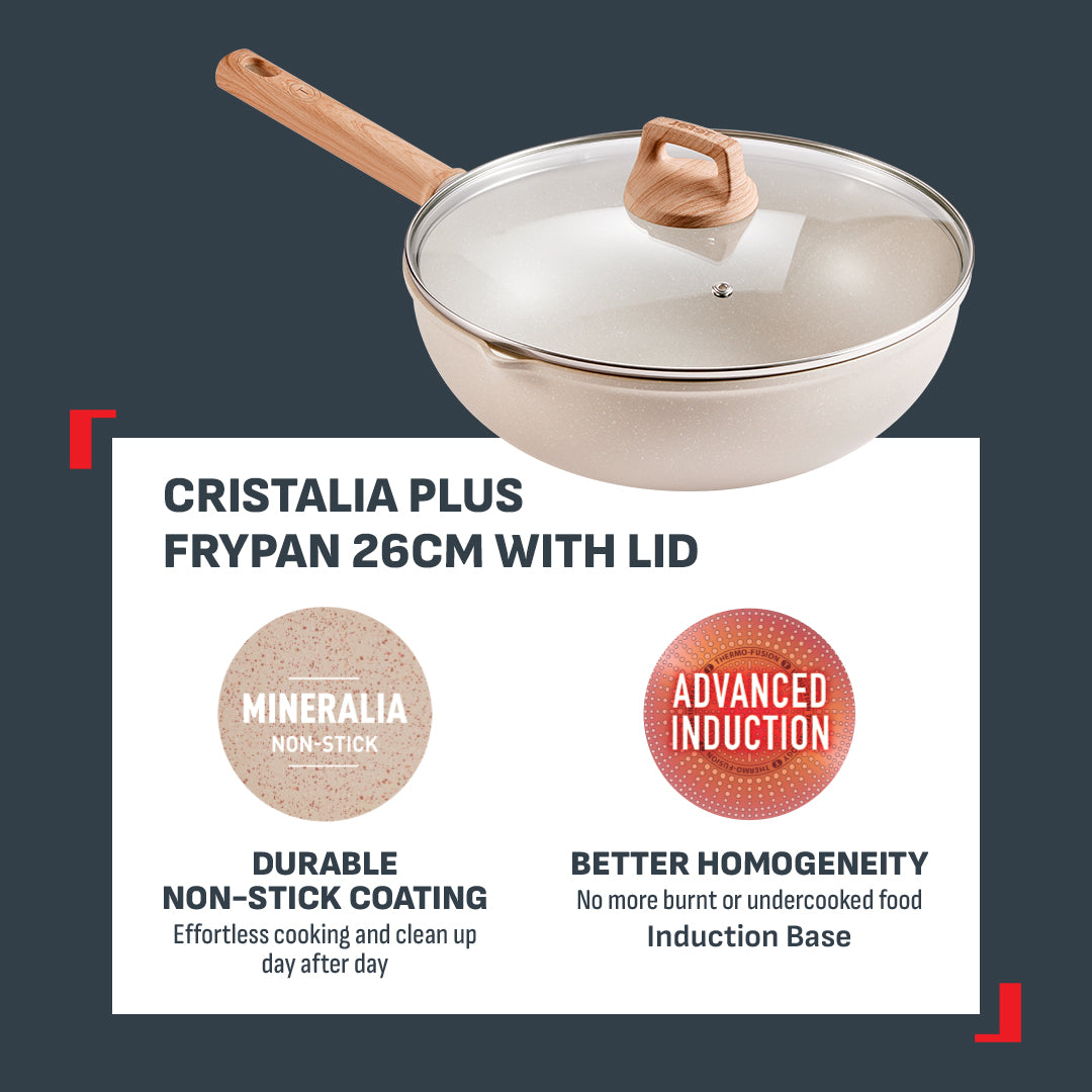 Tefal Cookware Cristalia Plus Frypan 26cm w/Lid