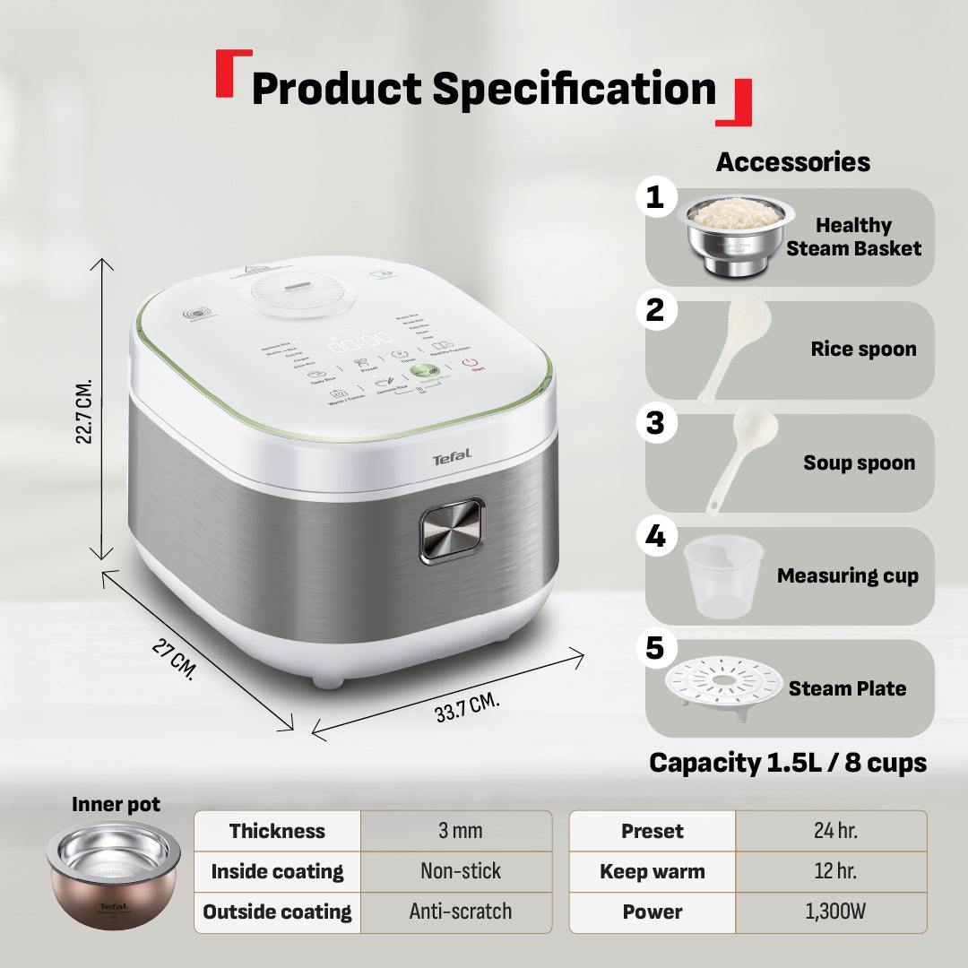 Tefal Healthy & Tasty Plus IH Rice Cooker 1.5L RK8621 (8 cups)