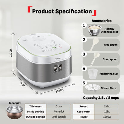 Tefal Healthy & Tasty Plus IH Rice Cooker 1.5L RK8621 (8 cups)