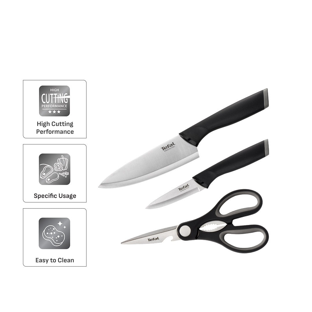 Tefal Comfort Knives 3-PC Set (Pairing 9cm + Chef Knife 15cm + Shears)