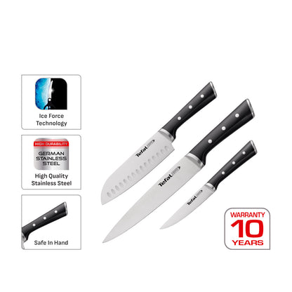 Tefal Ice Force 3 Pc Set (Slicing + Santoku + Utility)