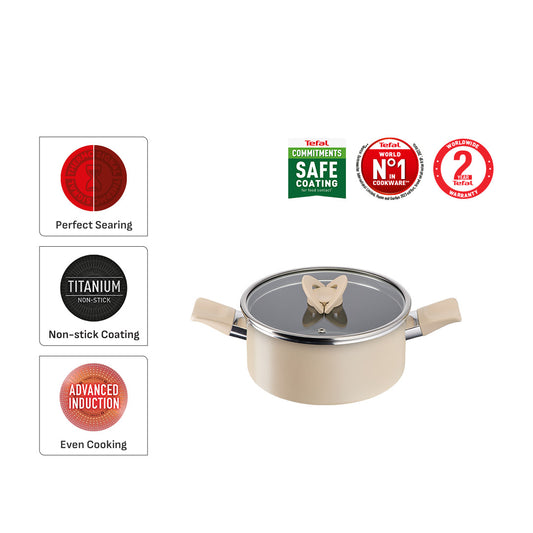 Tefal Cookware Blossom Stewpot 20cm w/lid (Beige)