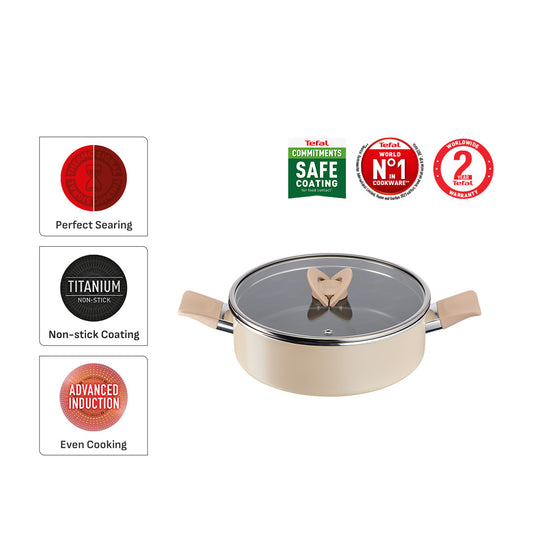 Tefal Cookware Blossom Shallow Pan 24cm w/lid (Beige)