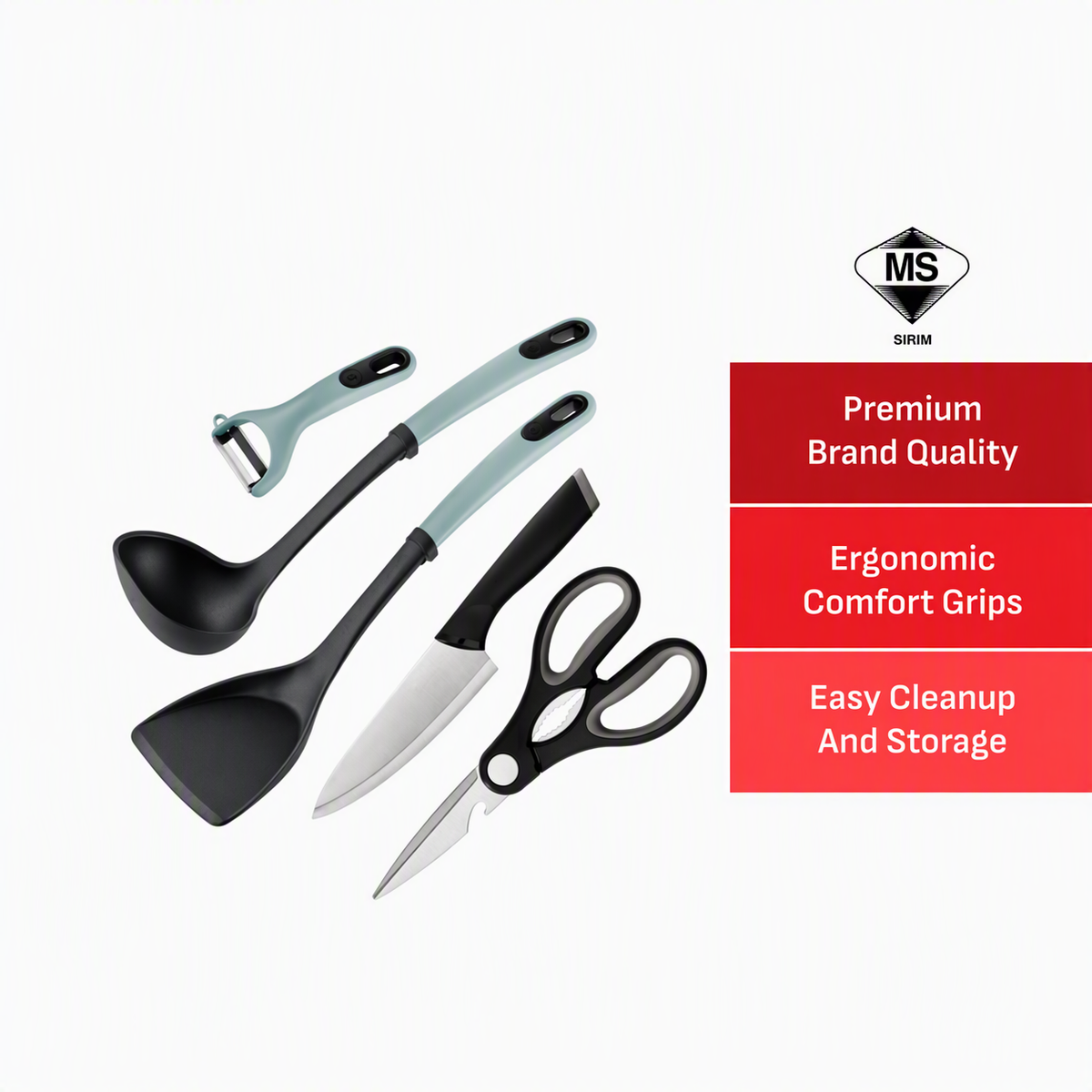 [NEW] Tefal Kitchenware 5pc Set - Ingenio Plus Y Peeler + Ladle + Wok Spatula + Kitchen Shears + Chef Knife 15cm