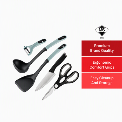 [NEW] Tefal Kitchenware 5pc Set - Ingenio Plus Y Peeler + Ladle + Wok Spatula + Kitchen Shears + Chef Knife 15cm