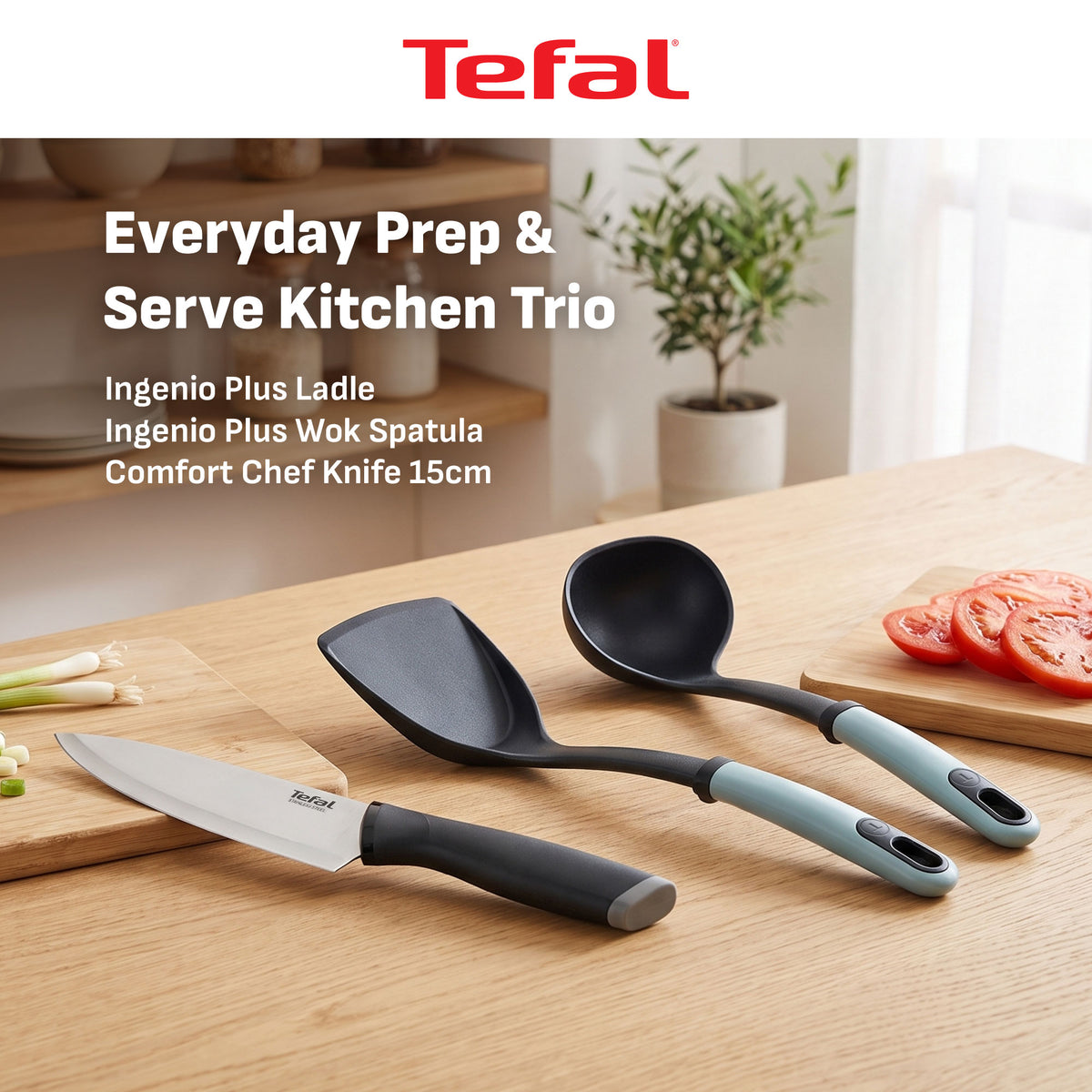 [NEW] Tefal Kitchenware 3pc Set - Ingenio Plus Ladle + Wok Spatula + Chef Knife 15cm