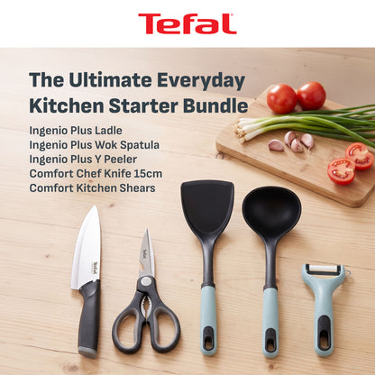 [NEW] Tefal Kitchenware 5pc Set - Ingenio Plus Y Peeler + Ladle + Wok Spatula + Kitchen Shears + Chef Knife 15cm