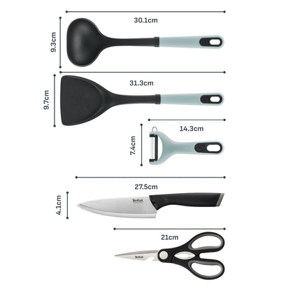 [NEW] Tefal Kitchenware 5pc Set - Ingenio Plus Y Peeler + Ladle + Wok Spatula + Kitchen Shears + Chef Knife 15cm