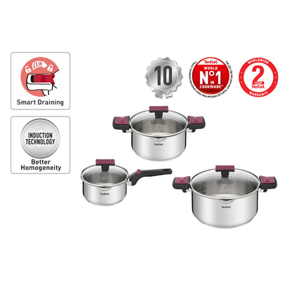 Tefal Cook & Clip 6-Piece Set (SCP16/w lid + STW20/w lid + STW24/w lid)