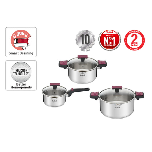 Tefal Cook & Clip 6-Piece Set (SCP16/w lid + STW20/w lid + STW24/w lid)