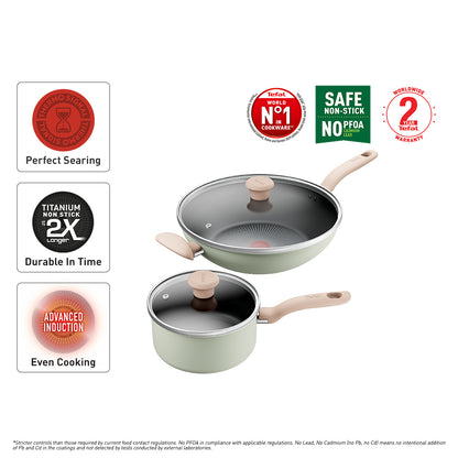 Tefal So Matcha Non-Stick Cookware Set  4-Piece Set with Lids