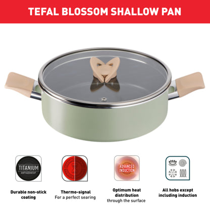 TEFAL Blossom Shallowpot 24cm W/Lid (Green)