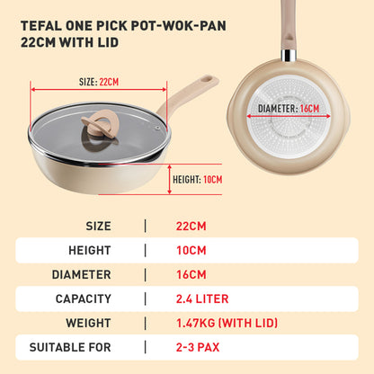 Tefal One-Pick-Pot Pan 22cm (Beige)