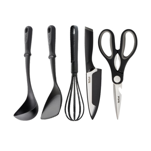 Tefal Kitchenware 5 Pcs Set (Chef Knife 15cm + Kitchen Shears 21cm + Ladle Spatula + Wok Spatula + Bievenue Whisks)