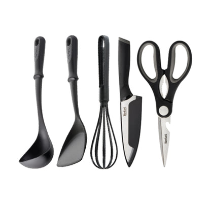Tefal Kitchenware 5 Pcs Set (Chef Knife 15cm + Kitchen Shears 21cm + Ladle Spatula + Wok Spatula + Bievenue Whisks)