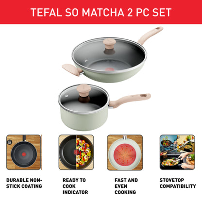 Tefal So Matcha Non-Stick Cookware Set – 4-Piece Set with Lids