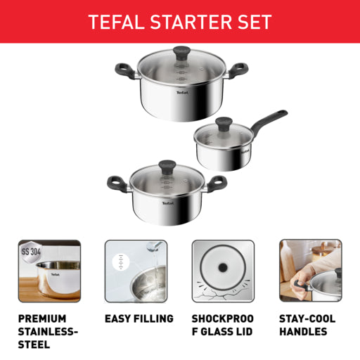 Tefal Starter 6pcs Set (SP16cm + STW20cm + STW24cm w/lid )
