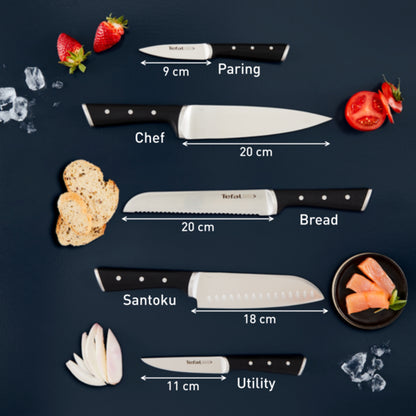 Tefal Ice Force 6 Pc Sst (Chef + Bread + Santoku + Utility + Paring + Block)