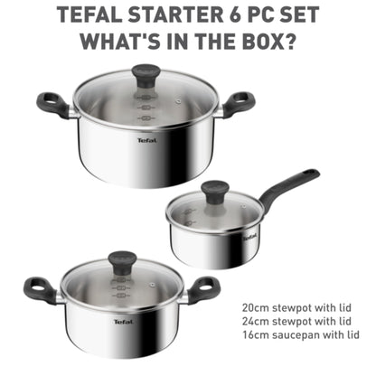 Tefal Starter 6pcs Set (SP16cm + STW20cm + STW24cm w/lid )