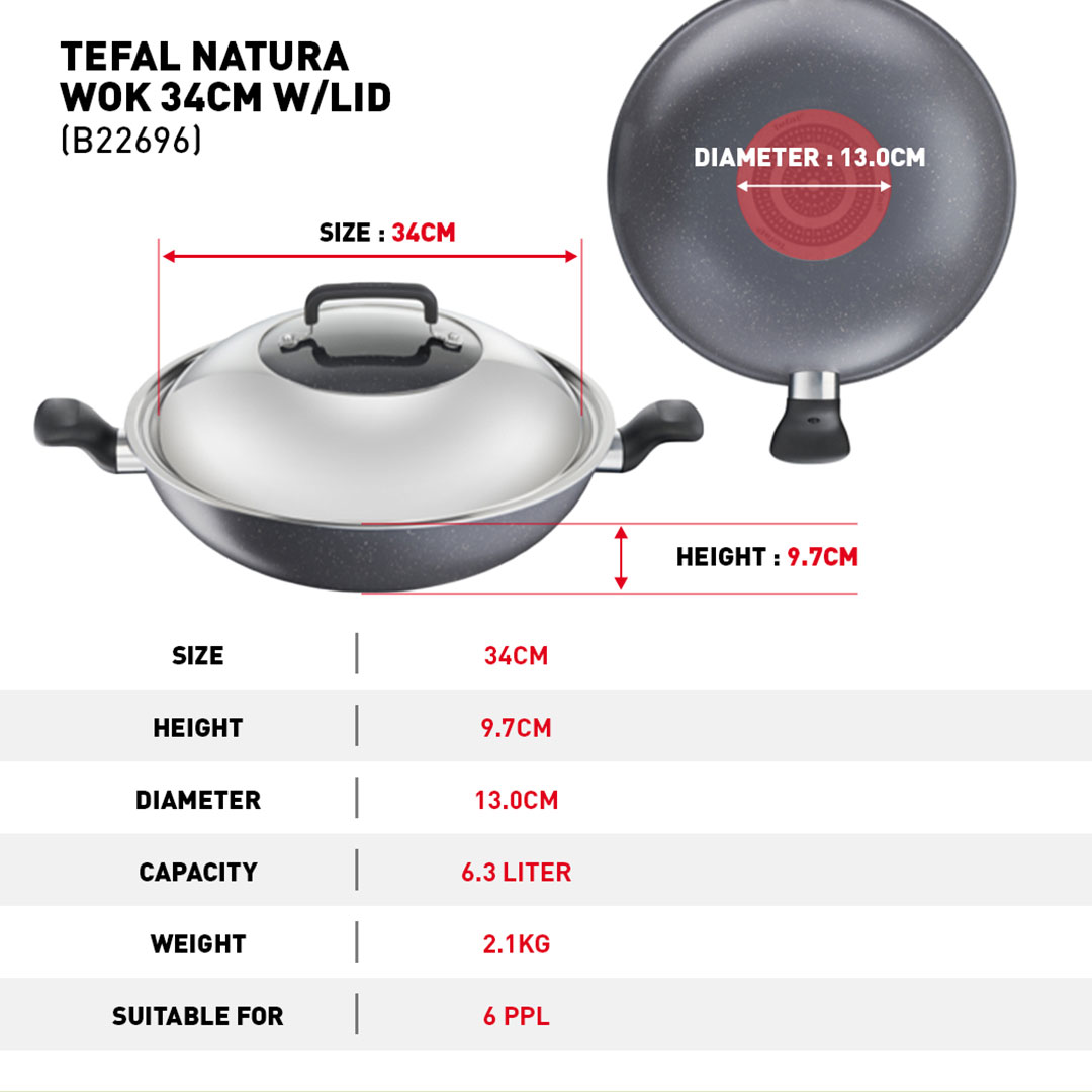 Tefal Cookware Natura Wok 34cm W/Lid