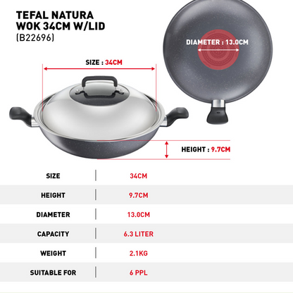 Tefal Cookware Natura Wok 34cm W/Lid