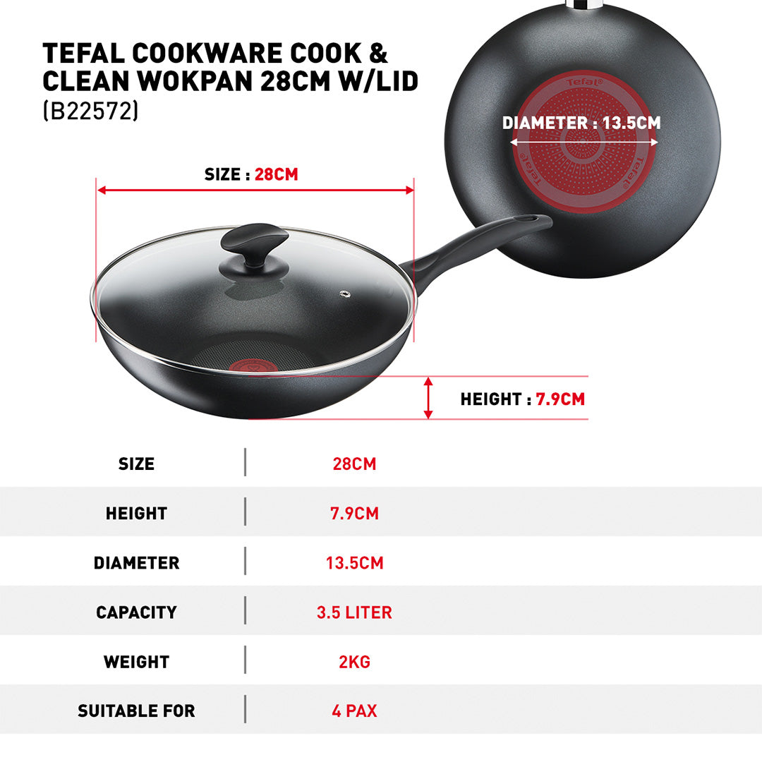 Tefal Cook & Clean Wokpan with lid 28cm