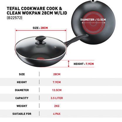 Tefal Cook & Clean Wokpan with lid 28cm