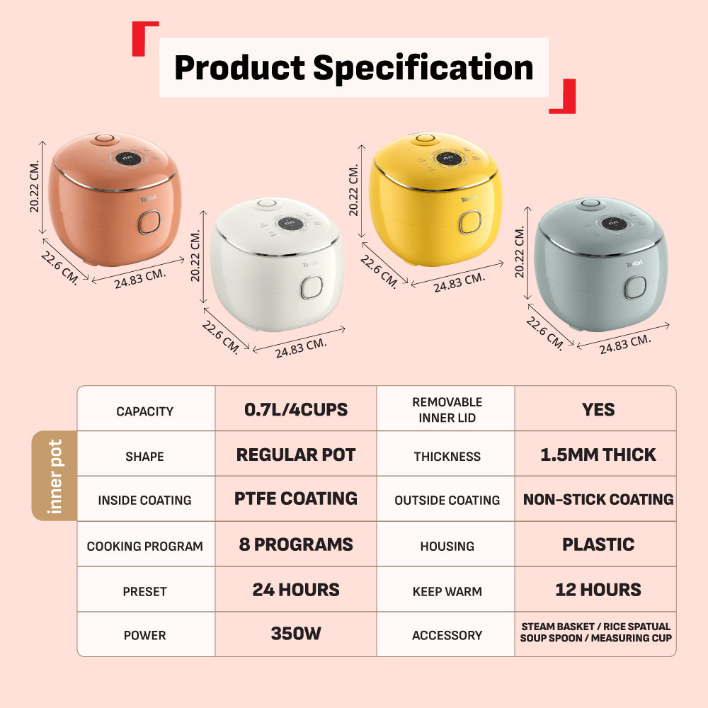 Tefal POP Rice Cooker Rise 0.7L (4 Cups) RK535A